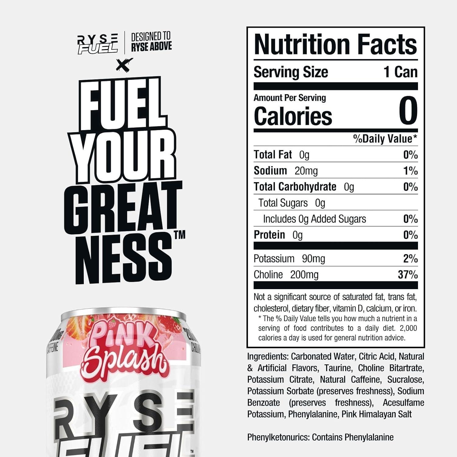 image:imageRYSE Fuel Energy Drink KoolAid Tropical Punch Sugar Free Gluten Free amp Vegan 200mg Natural Caffeine Taurine amp Choline for Focus amp Energy No Artificial Colors 16 fl oz Cans 12PackPink Splash