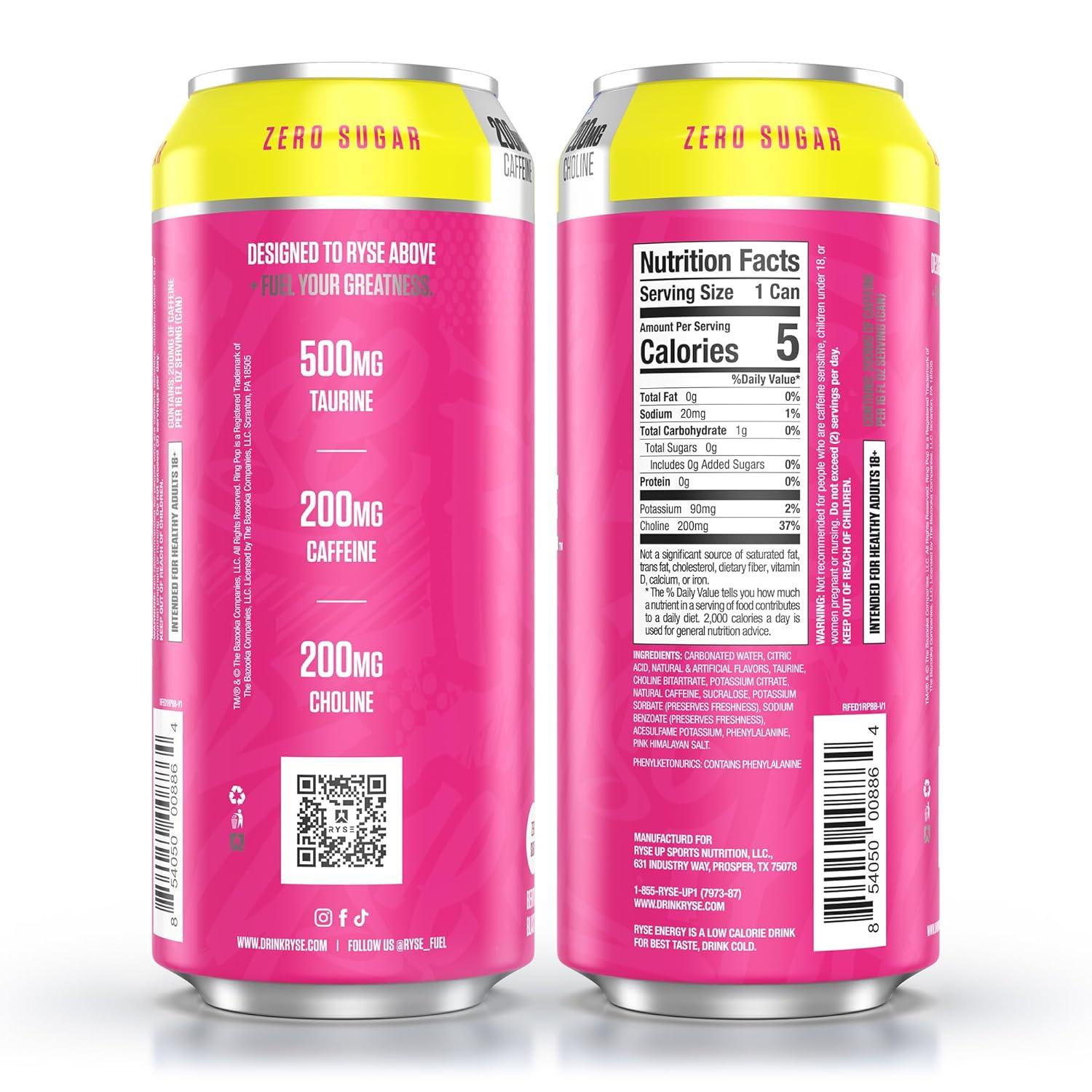 image:imageRYSE Fuel Energy Drink KoolAid Tropical Punch Sugar Free Gluten Free amp Vegan 200mg Natural Caffeine Taurine amp Choline for Focus amp Energy No Artificial Colors 16 fl oz Cans 12PackRing Pop Berry Blast