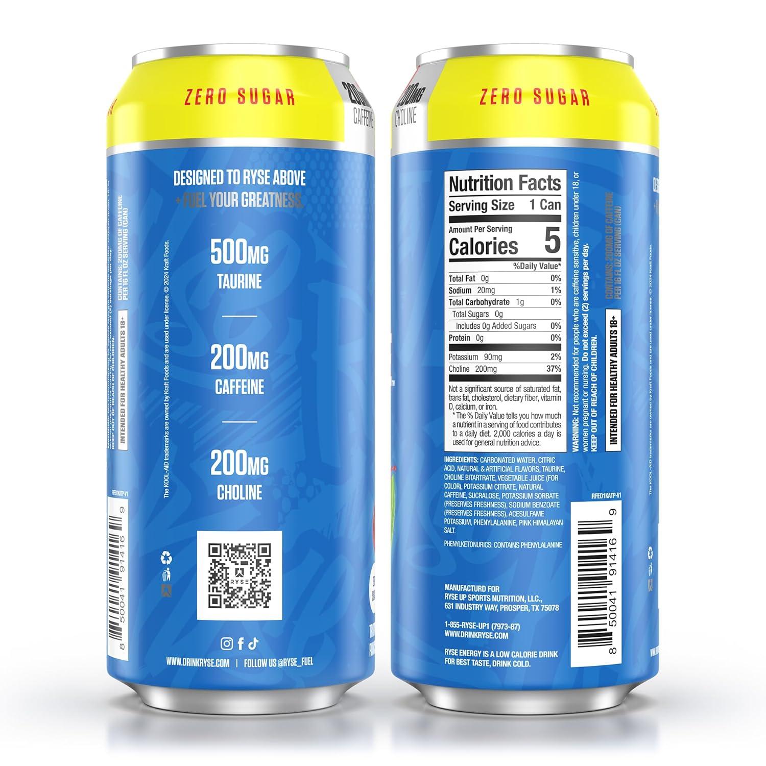 image:imageRYSE Fuel Energy Drink KoolAid Tropical Punch Sugar Free Gluten Free amp Vegan 200mg Natural Caffeine Taurine amp Choline for Focus amp Energy No Artificial Colors 16 fl oz Cans 12PackKoolAid Tropical Punch