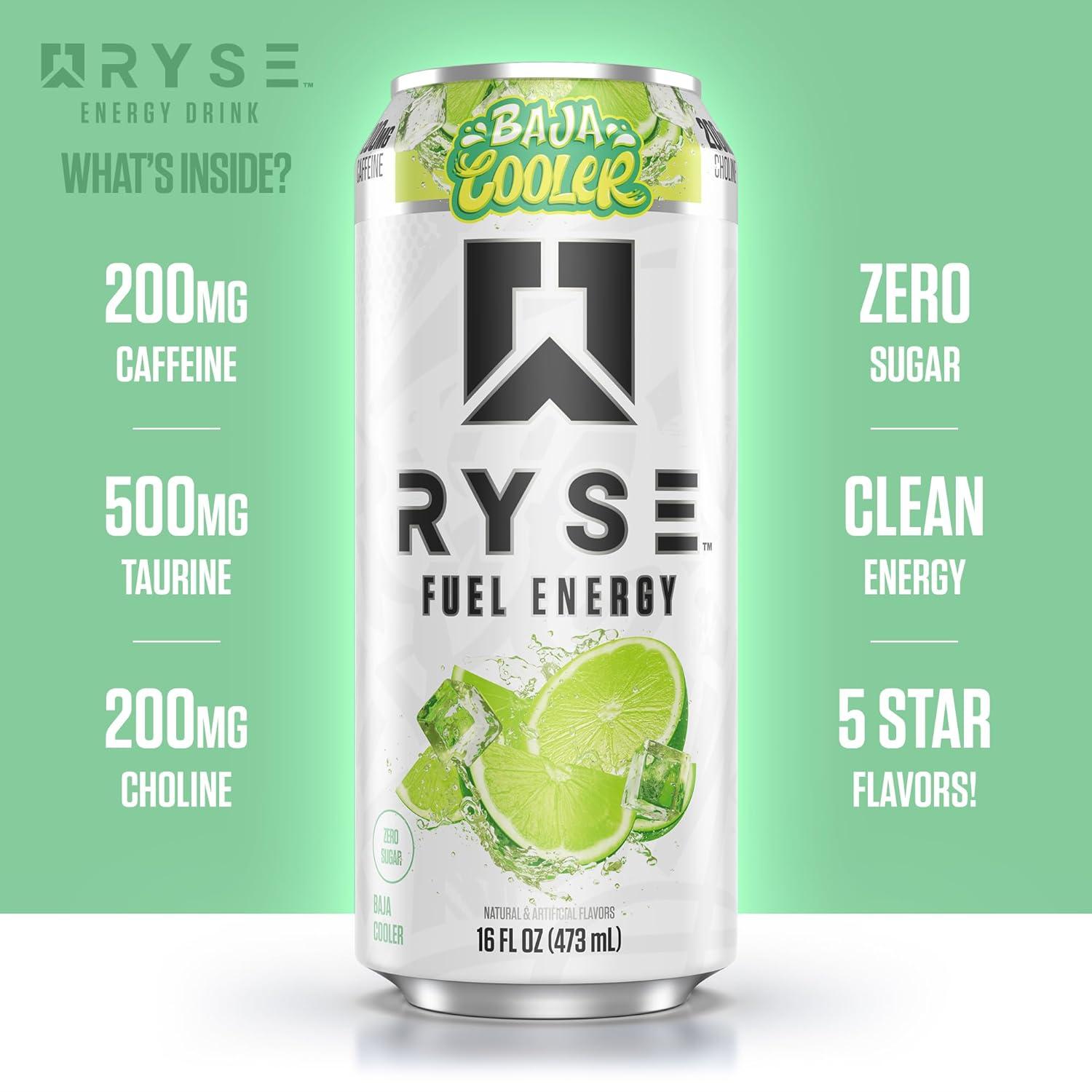 image:imageRYSE Fuel Energy Drink KoolAid Tropical Punch Sugar Free Gluten Free amp Vegan 200mg Natural Caffeine Taurine amp Choline for Focus amp Energy No Artificial Colors 16 fl oz Cans 12PackBaja Cooler