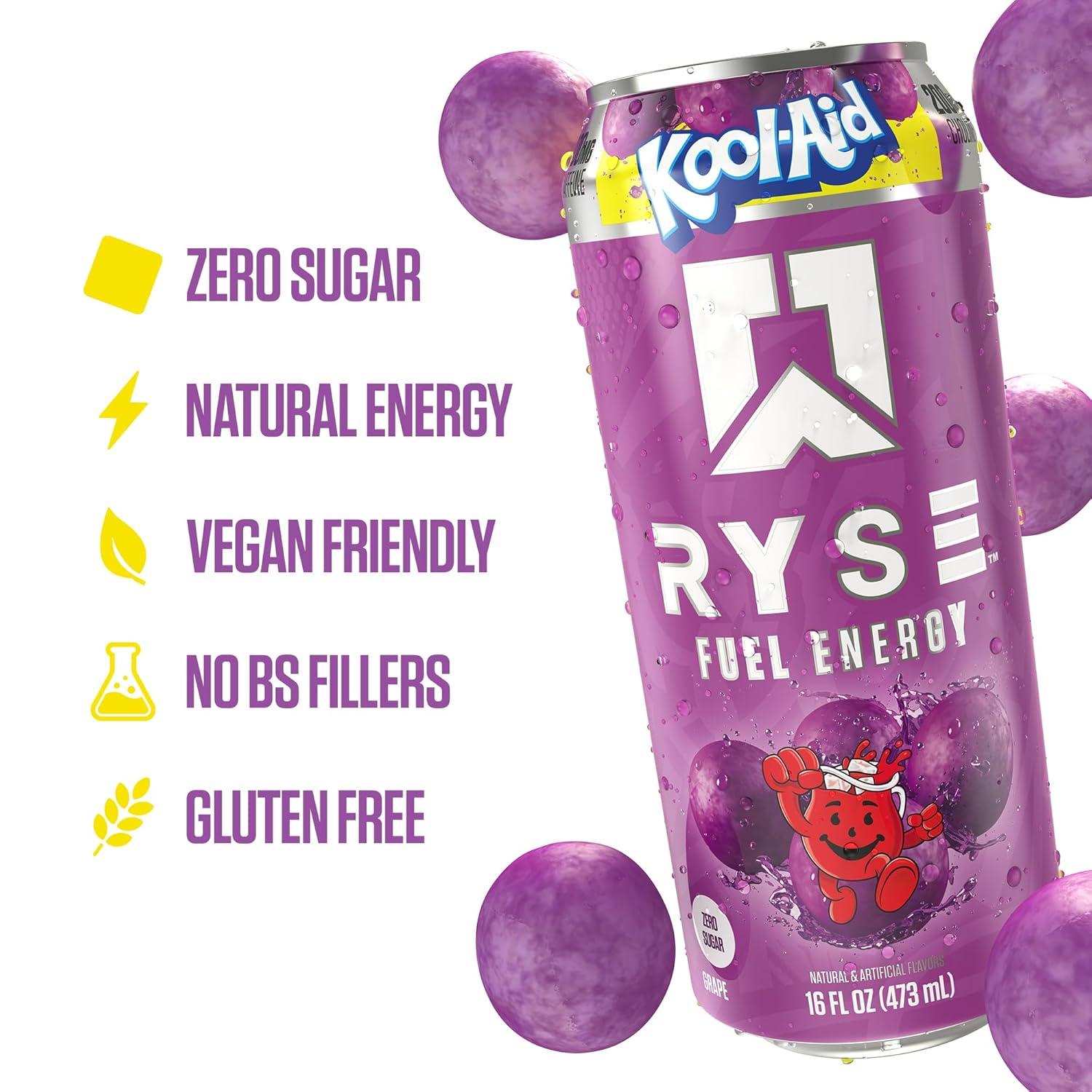 image:imageRYSE Fuel Energy Drink KoolAid Tropical Punch Sugar Free Gluten Free amp Vegan 200mg Natural Caffeine Taurine amp Choline for Focus amp Energy No Artificial Colors 16 fl oz Cans 12PackKoolAid Grape