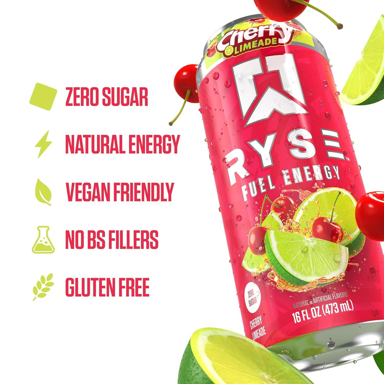 image:imageRYSE Fuel Energy Drink KoolAid Tropical Punch Sugar Free Gluten Free amp Vegan 200mg Natural Caffeine Taurine amp Choline for Focus amp Energy No Artificial Colors 16 fl oz Cans 12PackCherry Limeade