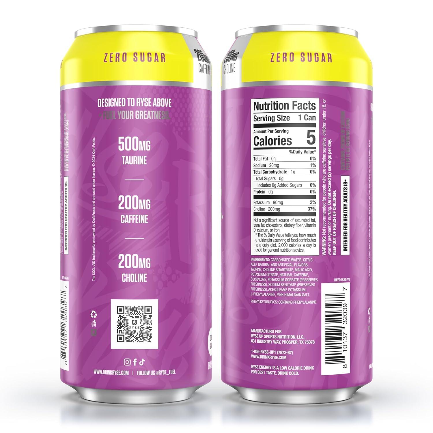 image:imageRYSE Fuel Energy Drink KoolAid Tropical Punch Sugar Free Gluten Free amp Vegan 200mg Natural Caffeine Taurine amp Choline for Focus amp Energy No Artificial Colors 16 fl oz Cans 12PackKoolAid Grape