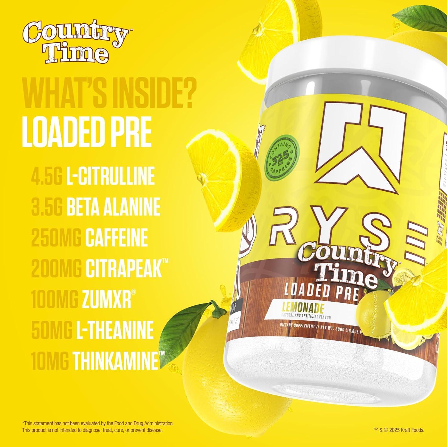 image:imageRyse Loaded Pre Workout Powder KoolAid Tropical Punch Daily PreWorkout for Men amp Women with 300mg Caffeine Beta Alanine and Citrulline for Pump Focus and Energy 30 ServingsCountry Time Lemonade