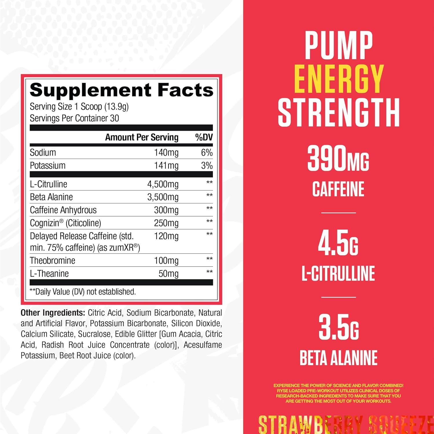 image:imageRyse Loaded Pre Workout Powder KoolAid Tropical Punch Daily PreWorkout for Men amp Women with 300mg Caffeine Beta Alanine and Citrulline for Pump Focus and Energy 30 ServingsStrawberry Squeeze
