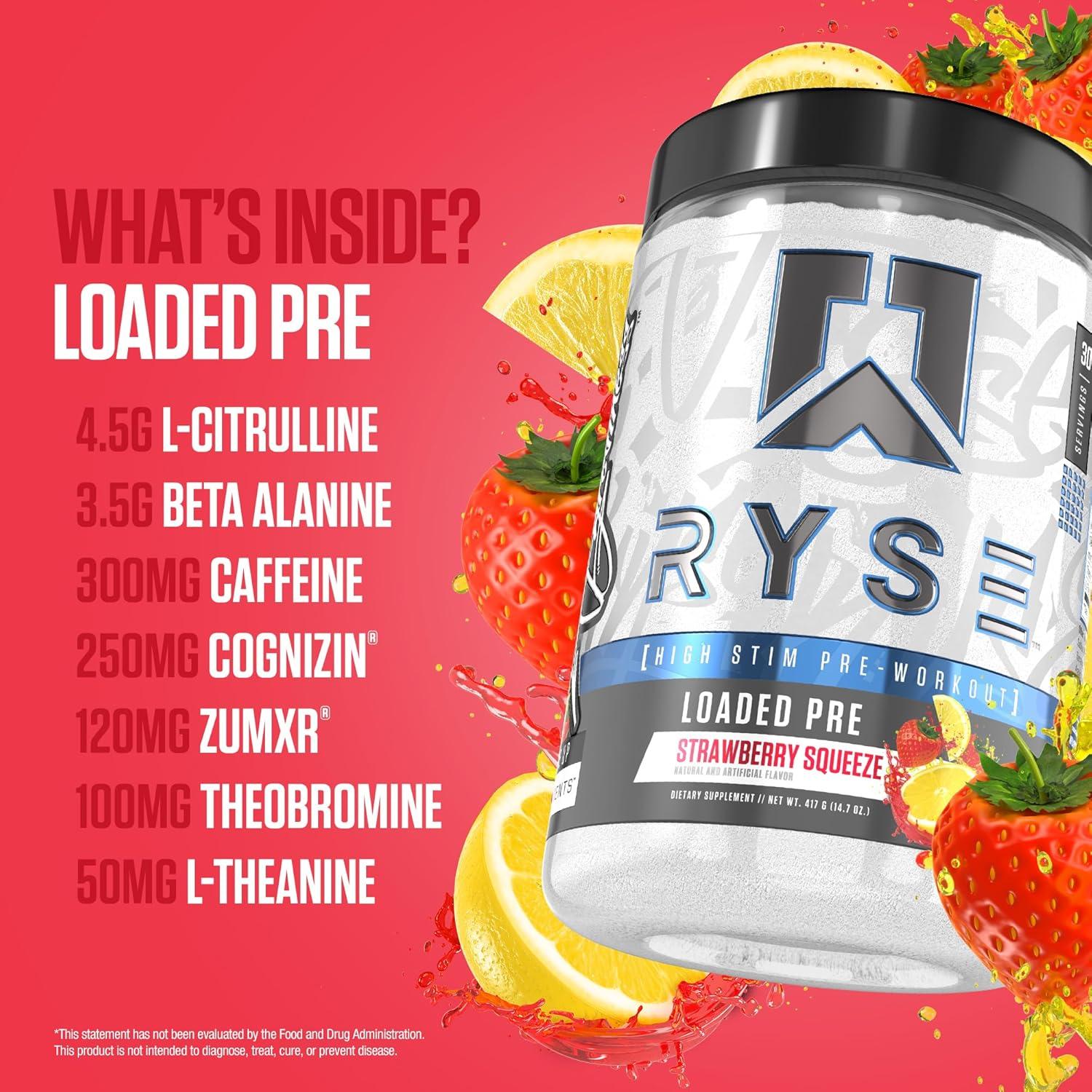 image:imageRyse Loaded Pre Workout Powder KoolAid Tropical Punch Daily PreWorkout for Men amp Women with 300mg Caffeine Beta Alanine and Citrulline for Pump Focus and Energy 30 ServingsStrawberry Squeeze