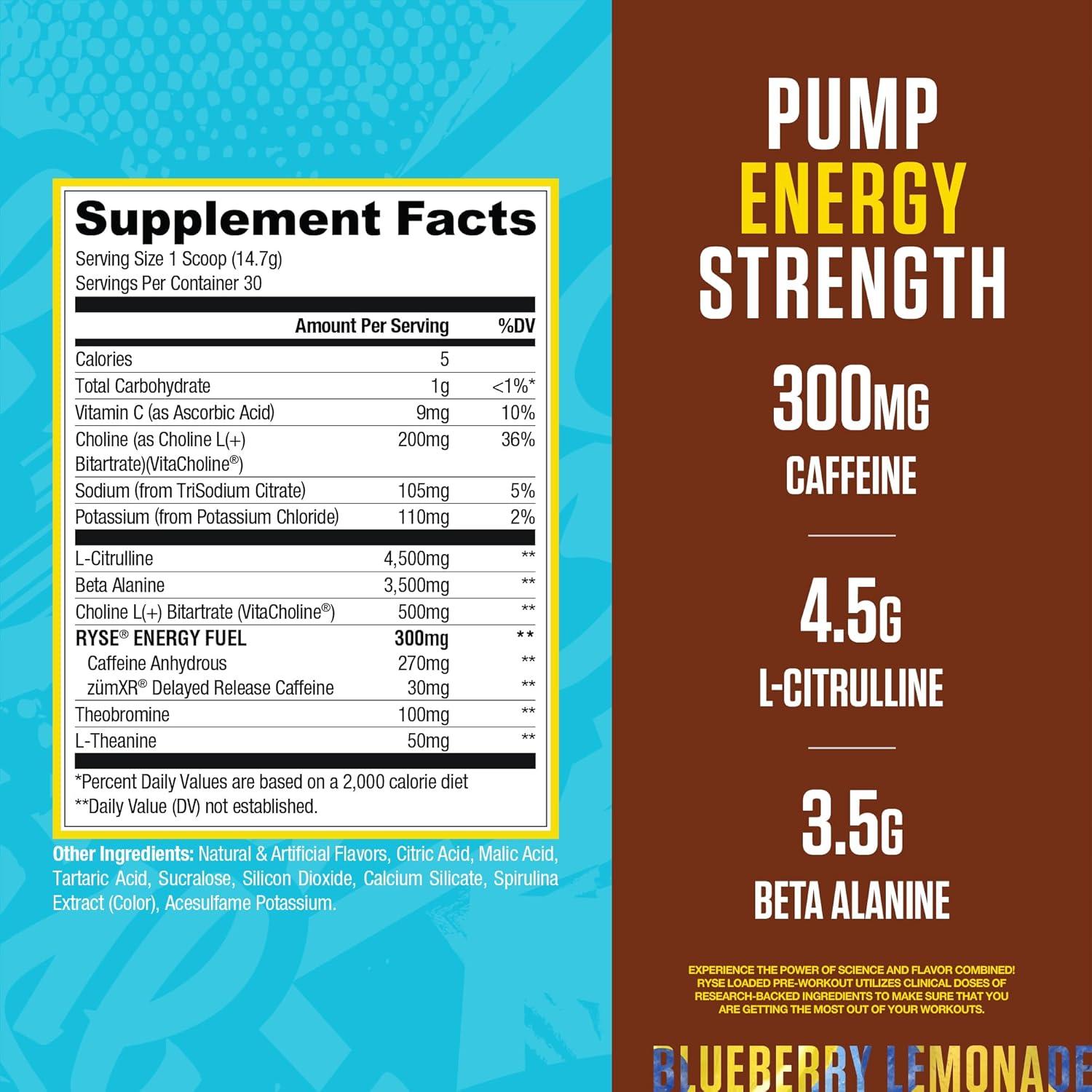 image:imageRyse Loaded Pre Workout Powder KoolAid Tropical Punch Daily PreWorkout for Men amp Women with 300mg Caffeine Beta Alanine and Citrulline for Pump Focus and Energy 30 ServingsCountry Time Blueberry Lemonade