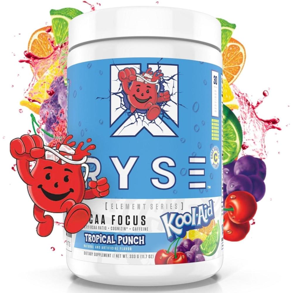 image:imageRYSE BCAA Focus Powder KoolAid Tropical Punch BCAA Supplement with Electrolytes Natural Caffeine amp Cognizin Supports for Hydration Recovery Energy and Focus for Men amp Women 30 ServingsKool Aid Tropical Punch