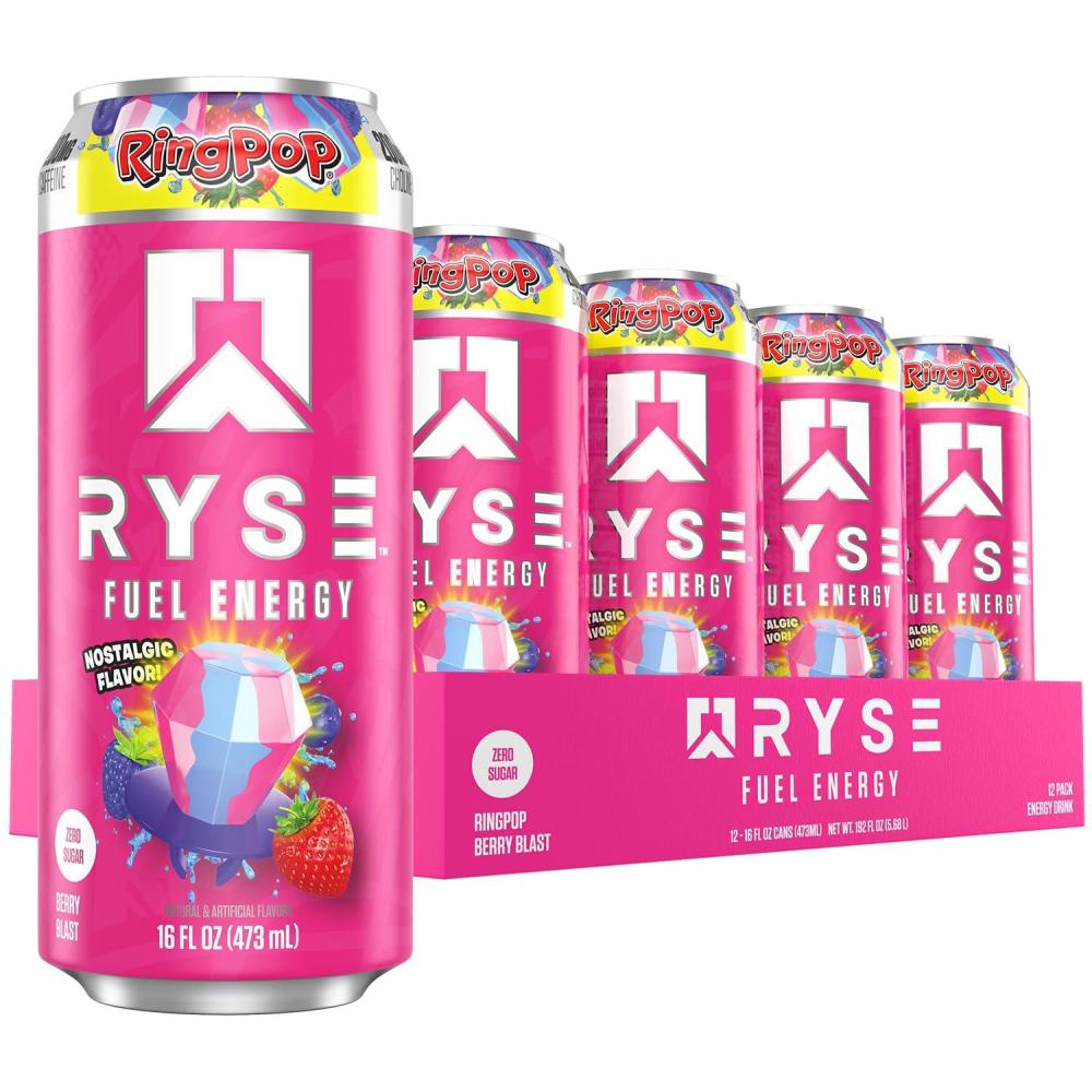 image:imageRYSE Fuel Energy Drink KoolAid Tropical Punch Sugar Free Gluten Free amp Vegan 200mg Natural Caffeine Taurine amp Choline for Focus amp Energy No Artificial Colors 16 fl oz Cans 12PackRing Pop Berry Blast
