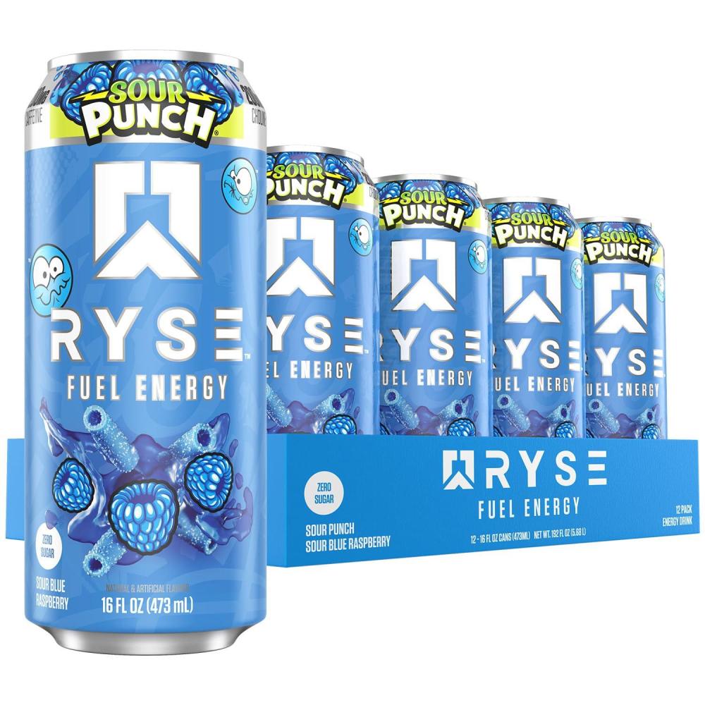 image:imageRYSE Fuel Energy Drink  KoolAid Tropical Punch  Sugar Free Gluten Free amp Vegan  200mg Natural Caffeine Taurine amp Choline for Focus amp Energy  No Artificial Colors  16 fl oz Cans 12PackSour Punch Blue Raspberry