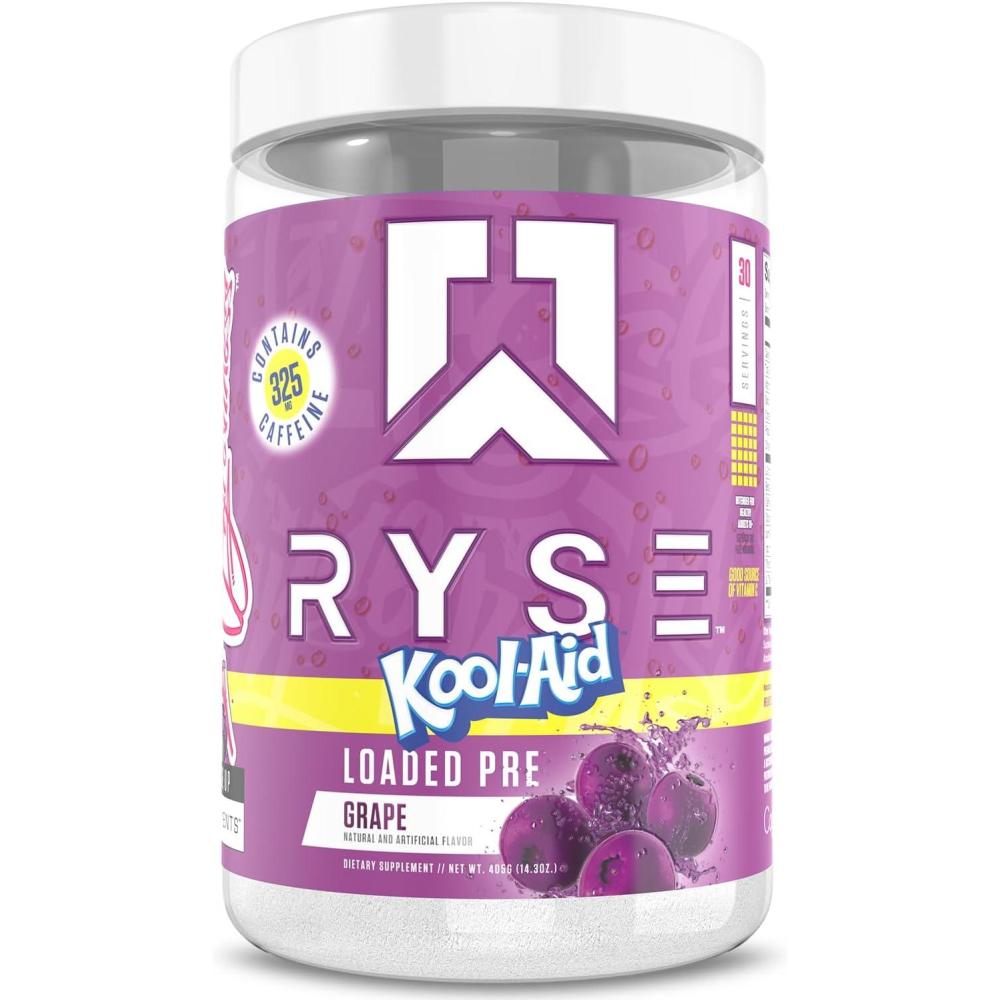 image:imageRyse Loaded Pre Workout Powder  KoolAid Tropical Punch  Daily PreWorkout for Men amp Women with 300mg Caffeine Beta Alanine and Citrulline for Pump Focus and Energy  30 ServingsKoolAid Grape