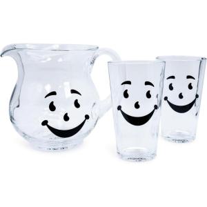 Kool-Aid Man 64-Ounce Glass Pitcher and Two 16-Ounce Pint Glasses | Beverage Dispenser Carafe and Glassware For Water, Juice, Iced Tea, Cocktails | Home & Kitchen Essentials, Nostalgic Gifts