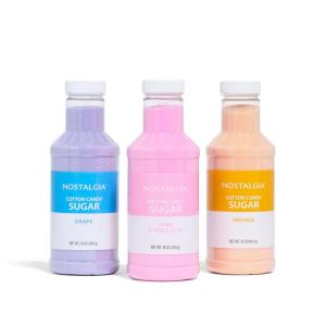 Nostalgia Kool-Aid Cotton Candy Variety Kit – 3 Flossing Sugar Flavors (Blue Raspberry, Strawberry, Tropical Punch) – 7-oz Bottles – Compatible with Cotton Candy Makers – Party Supplies(Grape  Pink Bubble Gum  Orange)