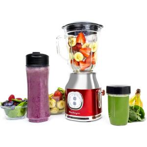 Nostalgia Kool-Aid Slush ‘N Go Personal Blender for Smoothies, Slushies, Shakes, and Fruit Blends, Includes Two 15 Oz Travel Bottles, Cup Lid, and Reusable Straw, Blue(Red Blender)