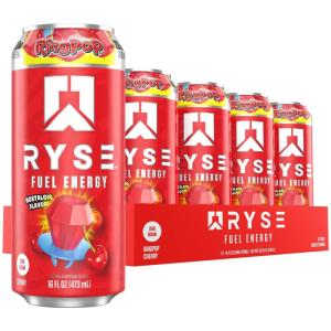 RYSE Fuel Energy Drink – Kool-Aid Tropical Punch – Sugar Free, Gluten Free & Vegan – 200mg Natural Caffeine, Taurine & Choline for Focus & Energy – No Artificial Colors – 16 fl oz Cans (12-Pack)(Ring Pop Cherry)