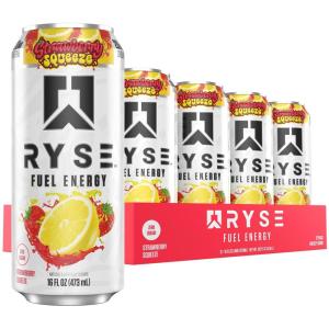 RYSE Fuel Energy Drink – Kool-Aid Tropical Punch – Sugar Free, Gluten Free & Vegan – 200mg Natural Caffeine, Taurine & Choline for Focus & Energy – No Artificial Colors – 16 fl oz Cans (12-Pack)(Strawberry Squeeze)