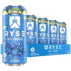 RYSE Fuel Energy Drink – Kool-Aid Tropical Punch – Sugar Free, Gluten Free & Vegan – 200mg Natural Caffeine, Taurine & Choline for Focus & Energy – No Artificial Colors – 16 fl oz Cans (12-Pack)(Sour Punch Blue Raspberry)