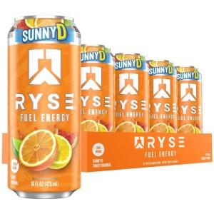 RYSE Fuel Energy Drink – Kool-Aid Tropical Punch – Sugar Free, Gluten Free & Vegan – 200mg Natural Caffeine, Taurine & Choline for Focus & Energy – No Artificial Colors – 16 fl oz Cans (12-Pack)(SunnyD Tangy Original)