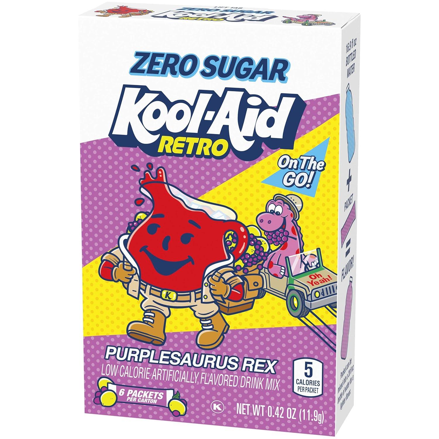 image:imageKoolAid Retro Purplesaurus Rex Grape Lemonade Zero Sugar Artificially Flavored Powdered Soft Drink Mix 6 ct OntheGoPacketsSugarFree Grape Lemonade