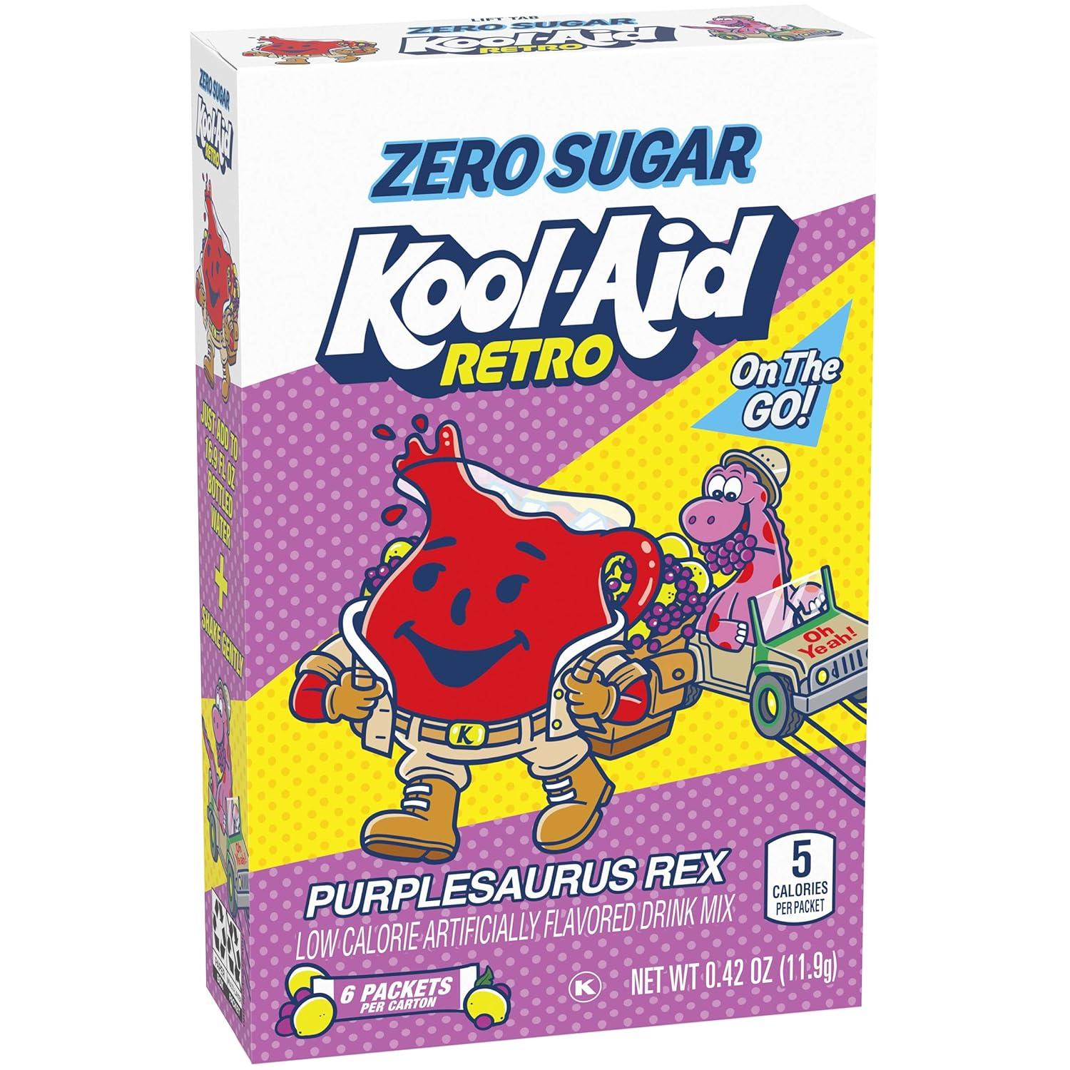 image:imageKoolAid Retro Purplesaurus Rex Grape Lemonade Zero Sugar Artificially Flavored Powdered Soft Drink Mix 6 ct OntheGoPacketsSugarFree Grape Lemonade