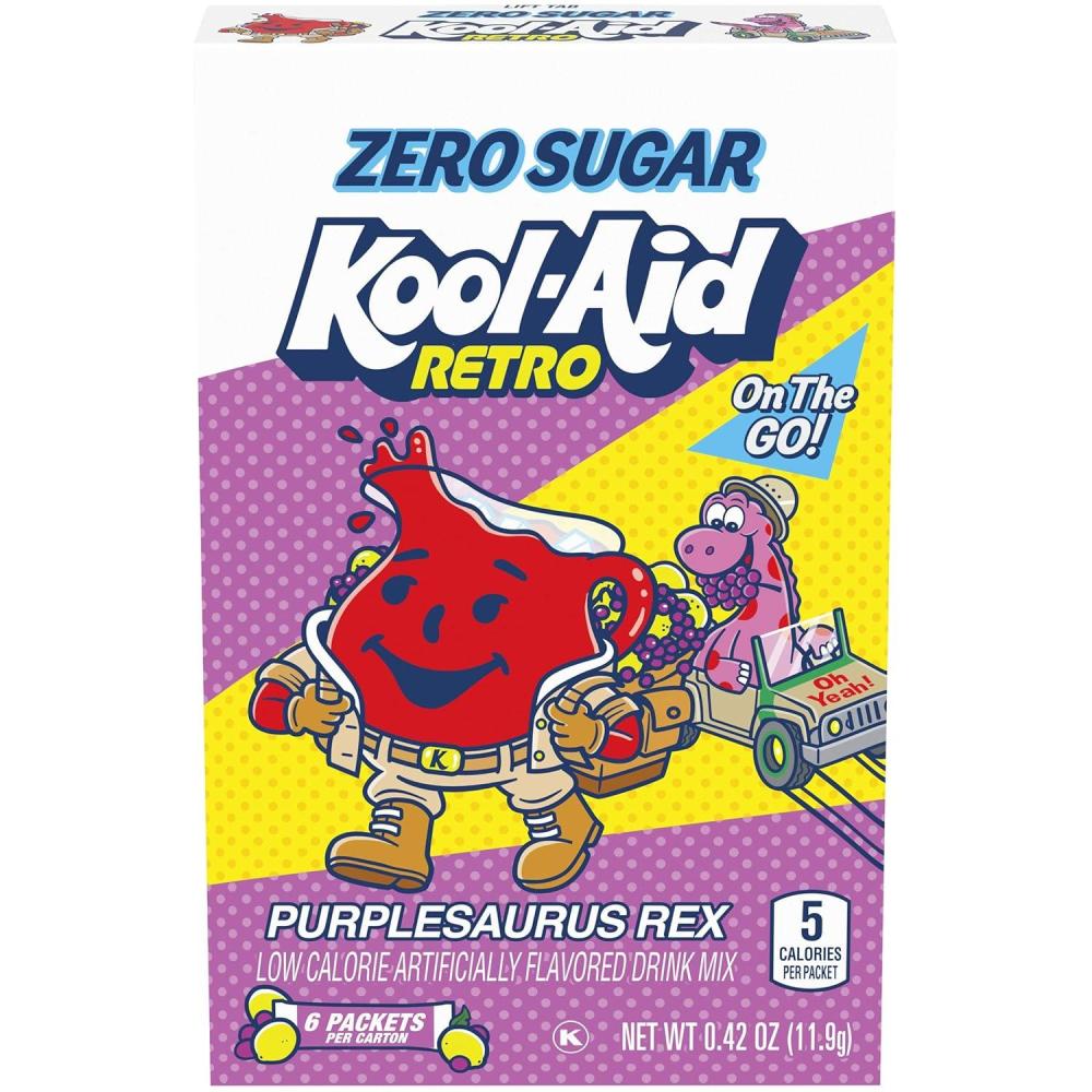 image:imageKoolAid Retro Purplesaurus Rex Grape Lemonade Zero Sugar Artificially Flavored Powdered Soft Drink Mix 6 ct OntheGoPacketsSugarFree Grape Lemonade